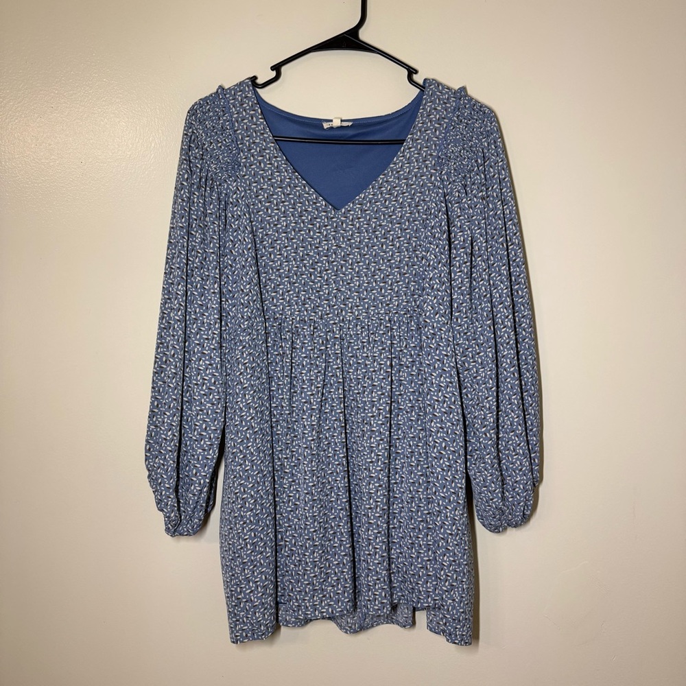 JODIFL Blue Floral V-Neck Boho Tunic